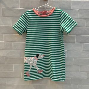 Joules Green and White Striped Tee with Pink Trim